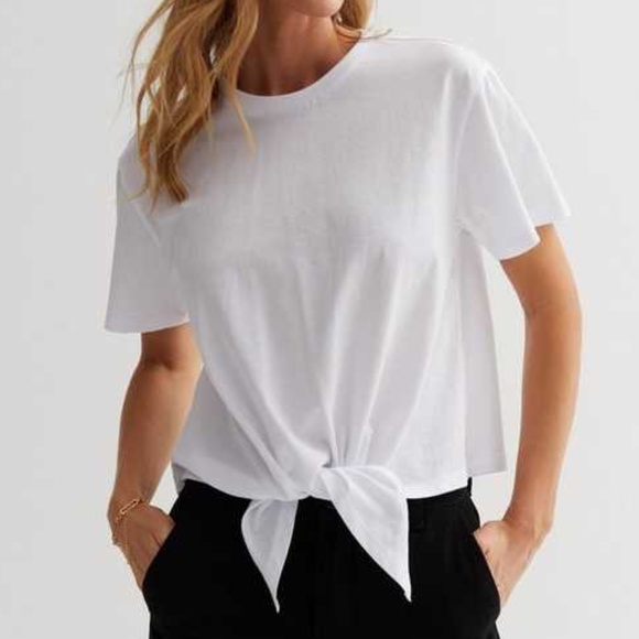 GAP Cotton Tie-Front White T-Shirt - Picture 1 of 7